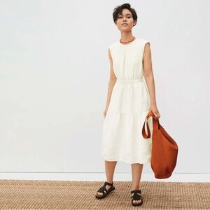 Everlane Linen Sleeveless Tiered Open Back Midi Dress Cream-Ivory Size 8